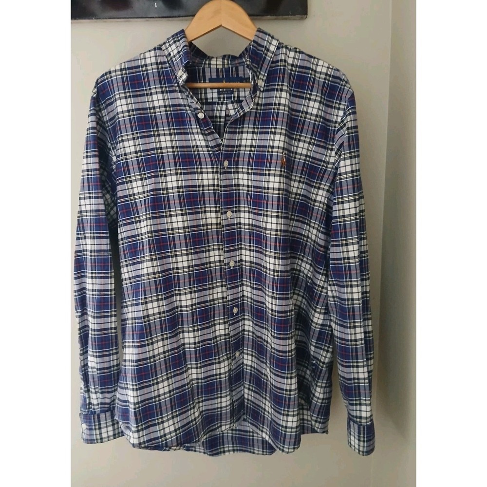 Ralph Lauren Classic Fit Plaid Oxford Button Up Shirt Size XL Preppy Work Horse